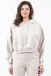 Letter Graphic Long Sleeve Drawstring Cropped Hoodie